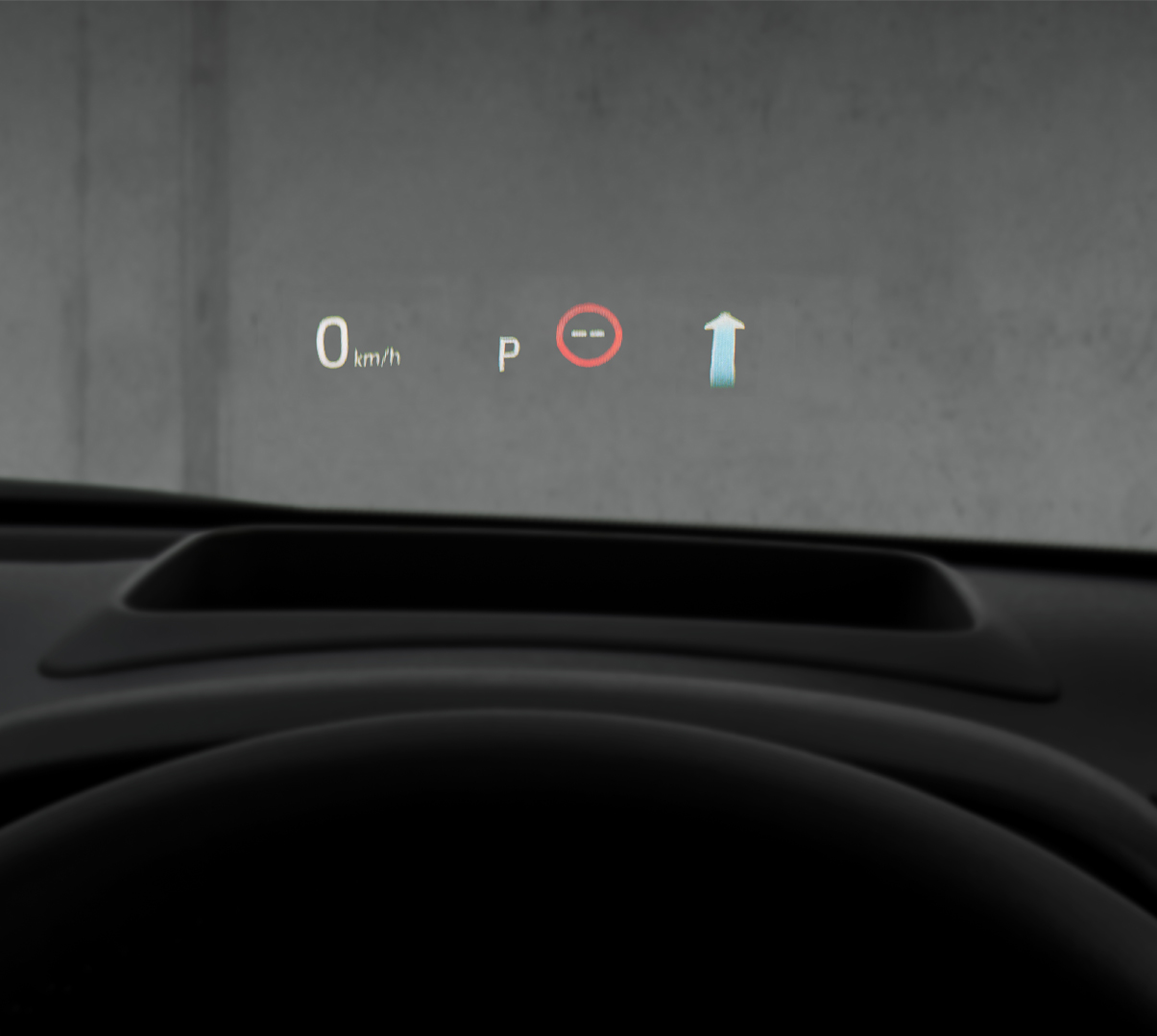 The head up display of the Mazda2 Hybrid showing the speedometer and real-time information.